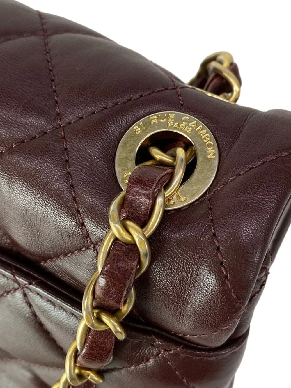 Authentic CHANEL Soft elegance quilted burgundy calf skin 2way bag